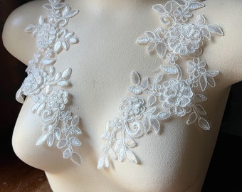 IVORY 3D Applique Pair Lace for Lyrical Dance, Bridal, Garments, Costume Design PR 405
