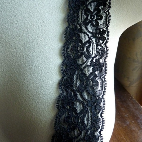 5 yds. Black Stretch Lace  for Knickers, Garters, Lingerie, Costume Design  STR 2032