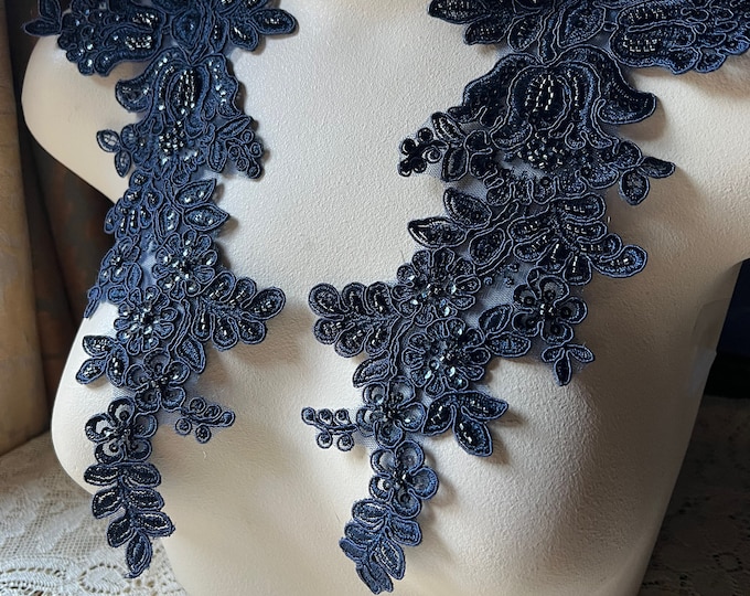 Navy Beaded Applique, Beaded Applique Lace Pair for Lyrical Dance ...
