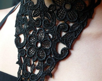 Black Applique in Venice Lace for Masks, Jewelry Design, Gauntlets, Costume Design BLA 382