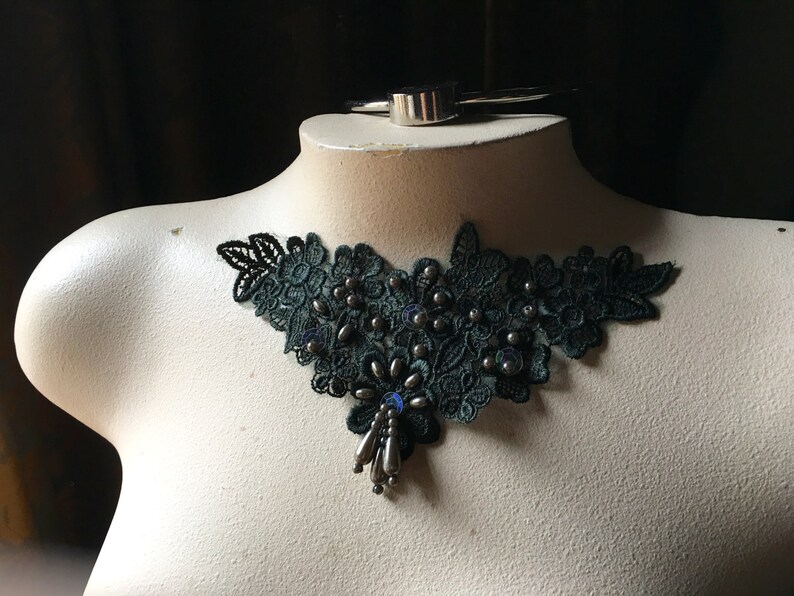 Jewelry or Costume Design CA 755dg Deep Green Beaded Lace Applique for Lyrical Dance