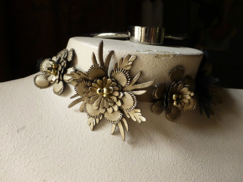 12 Beaded Faux Leather Flower Appliques in Gold for Bridal Etsy