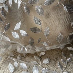 LIGHT IVORY Leaf Vine Lace Embroidered Net for Bridal, Veils, Capes, Garments 1 Shiny image 4