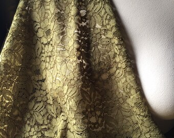 33" REMNANT Chartreuse Lace Fabric CORDED Alencon Lace for Dresses, Skirts, Gowns, Bridal, Costumes