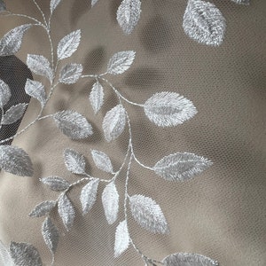 LIGHT IVORY Leaf Vine Lace Embroidered Net for Bridal, Veils, Capes, Garments 1 Shiny image 5