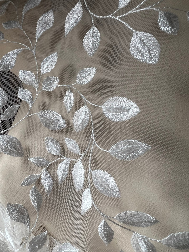 LIGHT IVORY Leaf Vine Lace Embroidered Net for Bridal, Veils, Capes, Garments 1 Shiny image 5