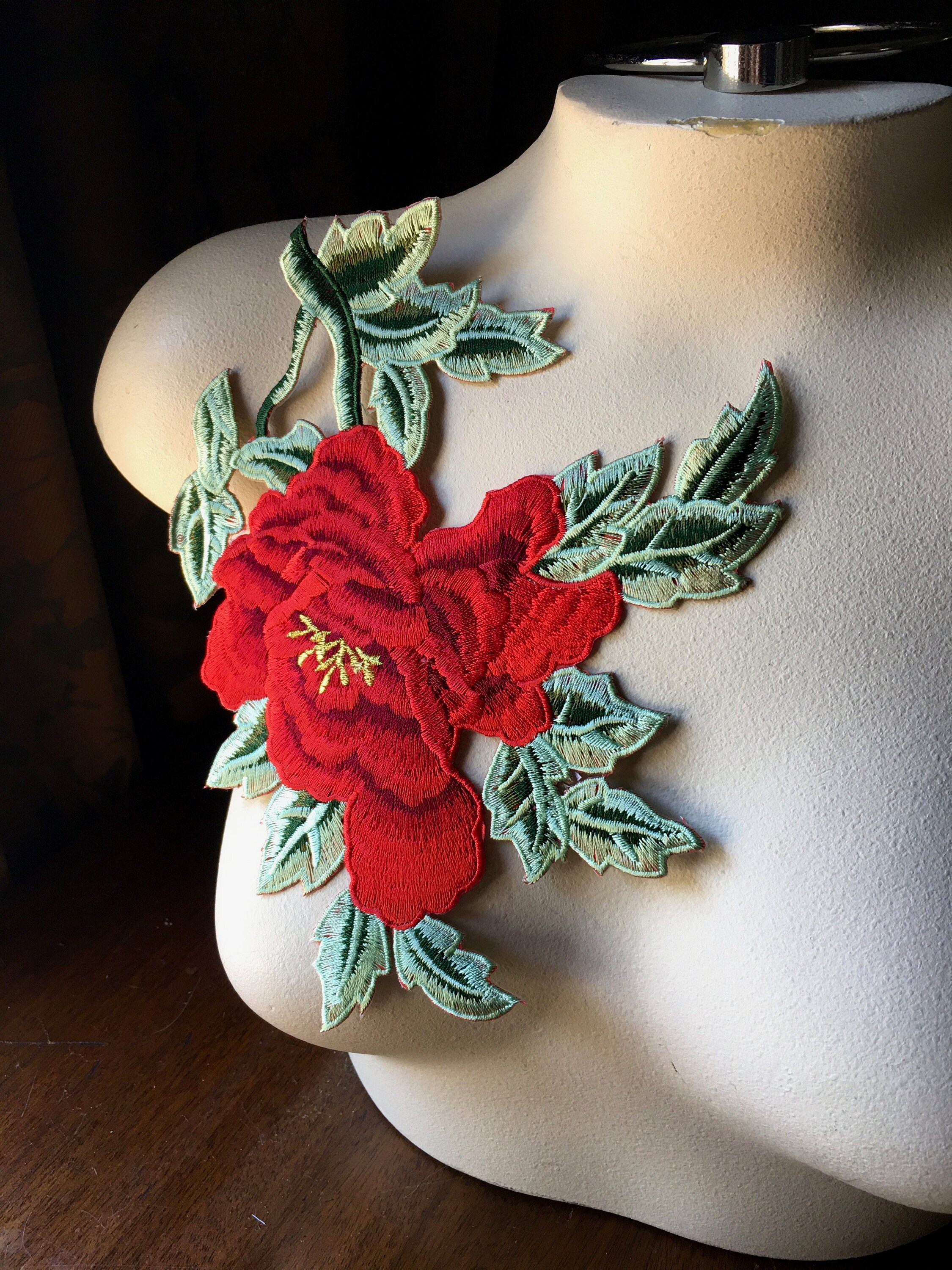 Red Rose Applique Flower Applique Iron on for Garments Etsy