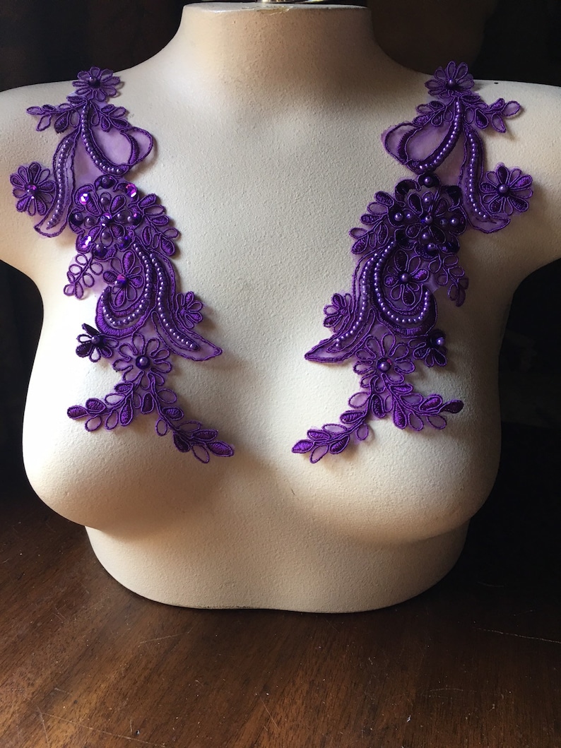Violet Purple Applique Pair Beaded Applique Lace for Lyrical Dance, Ballroom Dance, Costumes, Bridal, Bridesmaids Sashes PR 114 image 4