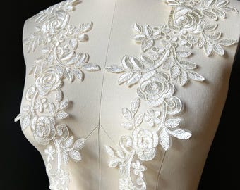 IVORY #2 Lace Applique Pair: Corded Floral Design (Second quality) PR 379-2