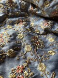 Grey Fine Embroidered Fabric: Coral, Pink & Gold Floral - Fat Quarter FQ20