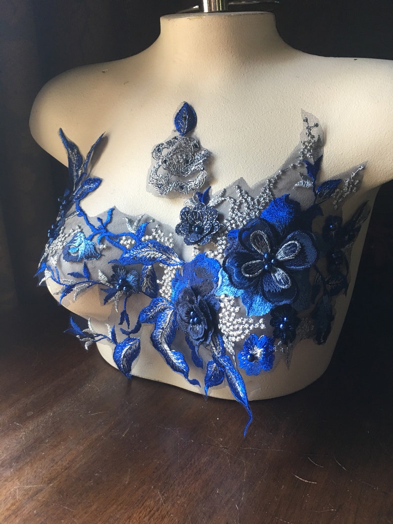 Ballet Couture Gowns F15NEW SAPPHIRE Blue /& SILVER 3D Applique Beaded and Embroidered for Lyrical Dance