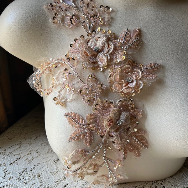 CHAMPAGNE & COPPER Applique Beaded with Rhinestones for Lyrical Dance, Ballet, Couture Gowns F187-2