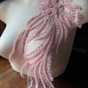 ROSE PINK 3D Beaded Applique #2 for PROM. Lyrical Dance, Costumes, Garments F148-2