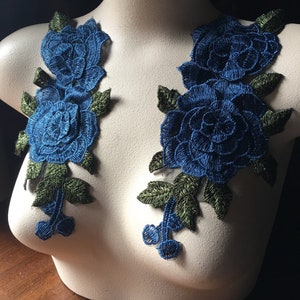 Par de rosas azules marinos con apliques de rosas de encaje 3D para vestidos de graduación, prendas, diseño de vestuario CA 827 pr Lyrical, disfraces de baile de ballet, novias bohemias