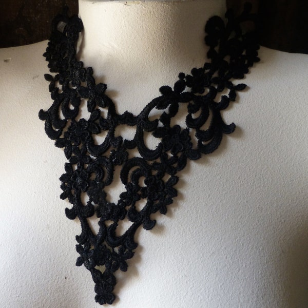Black Lace Applique for Garments, Costumes, Lace Necklaces  BLA 383