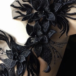 BLACK 3D Applique Lace for Grad Gowns, Lyrical Dance, Ballet, Couture Gowns F73 image 2