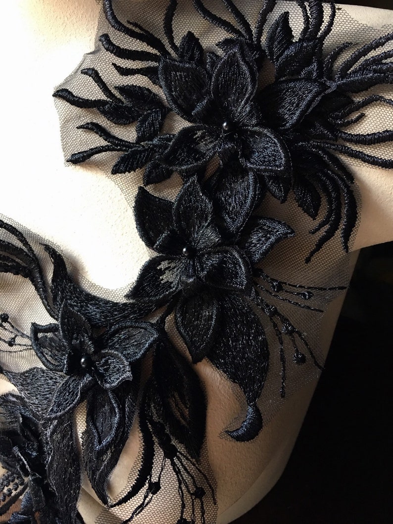 BLACK 3D Applique Lace for Grad Gowns, Lyrical Dance, Ballet, Couture Gowns F73 image 2