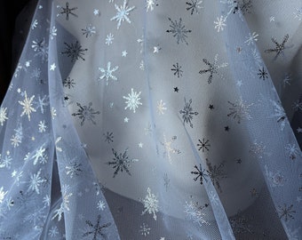 Grey Net Snowflakes Tulle Netting Veiling for Christmas, Lyrical Dance, Costumes, Garments, Millinery