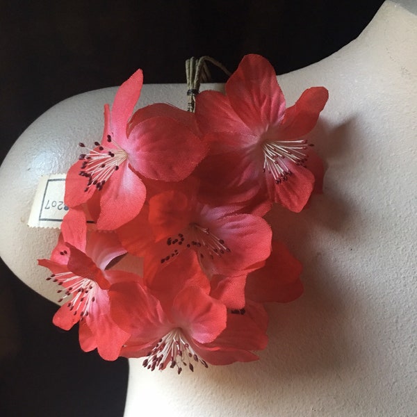 RED Coral FLowers  Silk Millinery Flowers Vintage German for Bridal, Boutonnieres, Hats, Corsages, Wrists, Bouquets. MF 57