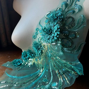 TURQUOISE GREEN 3D Applique with Sequins for Lyrical Dance, Ballet, Couture Gowns F177