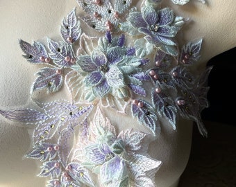 PURPLE, PiNK & BLUE 3D Applique #1 Embroidered for Lyrical Dance, Ballet, Couture Gowns F107-1
