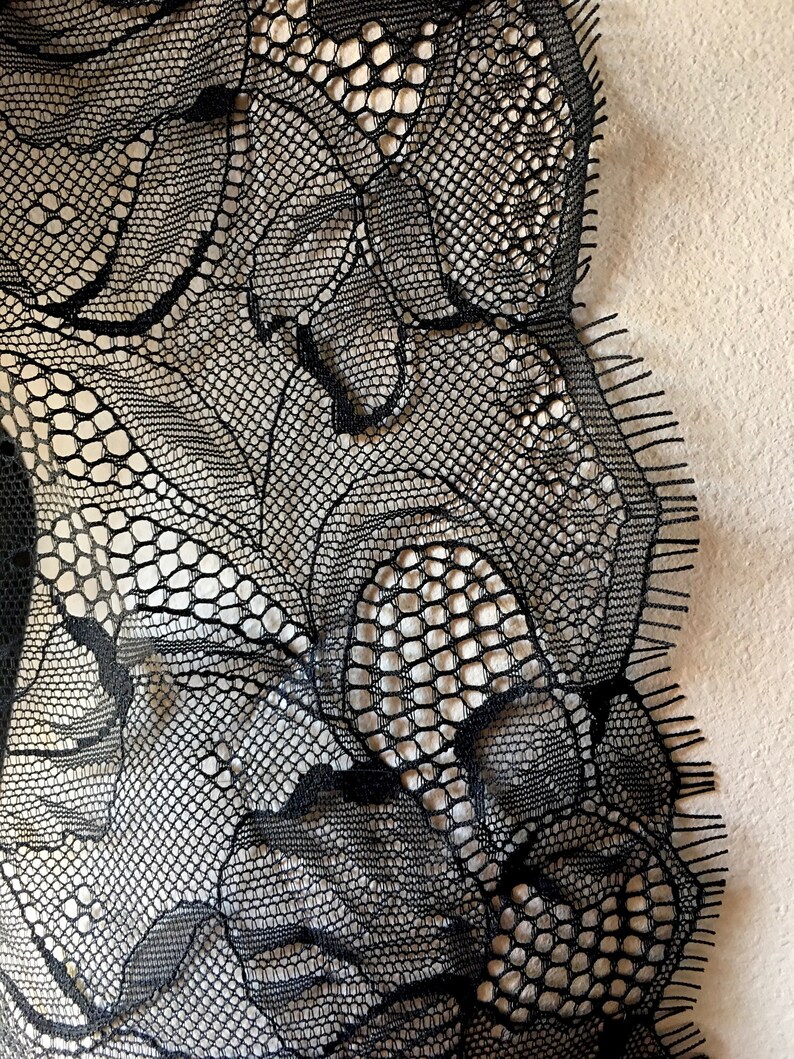 BLACK Leavers Chantilly Lace Eyelash Lace for Lingerie Etsy