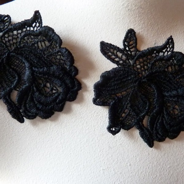 Black Lace Rose Appliques for Costumes, Garments, Millinery, Neo Victorian, Steampunk HC