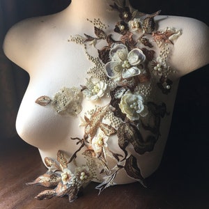 Bronze, Copper & Gold Floral Applique: Beaded 3D Embroidery F15