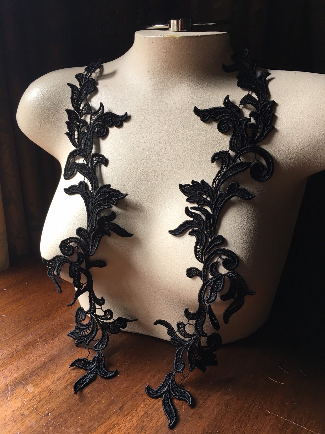 Black Lace Applique Pair: Rayon Venice Lace for Straps, Costume Design ...