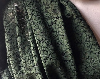 REMNANT - 24" Forest Green Lace Fabric Alencon Lace for Dresses, Skirts, Gowns, Bridal, Costumes