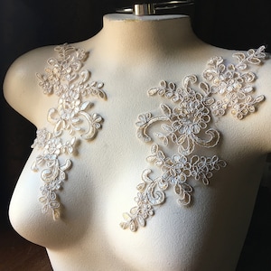 SECONDS - CHAMPAGNE Applique Pair Lace for Lyrical Dance, Bridal, Garments, Costume Design PR 374