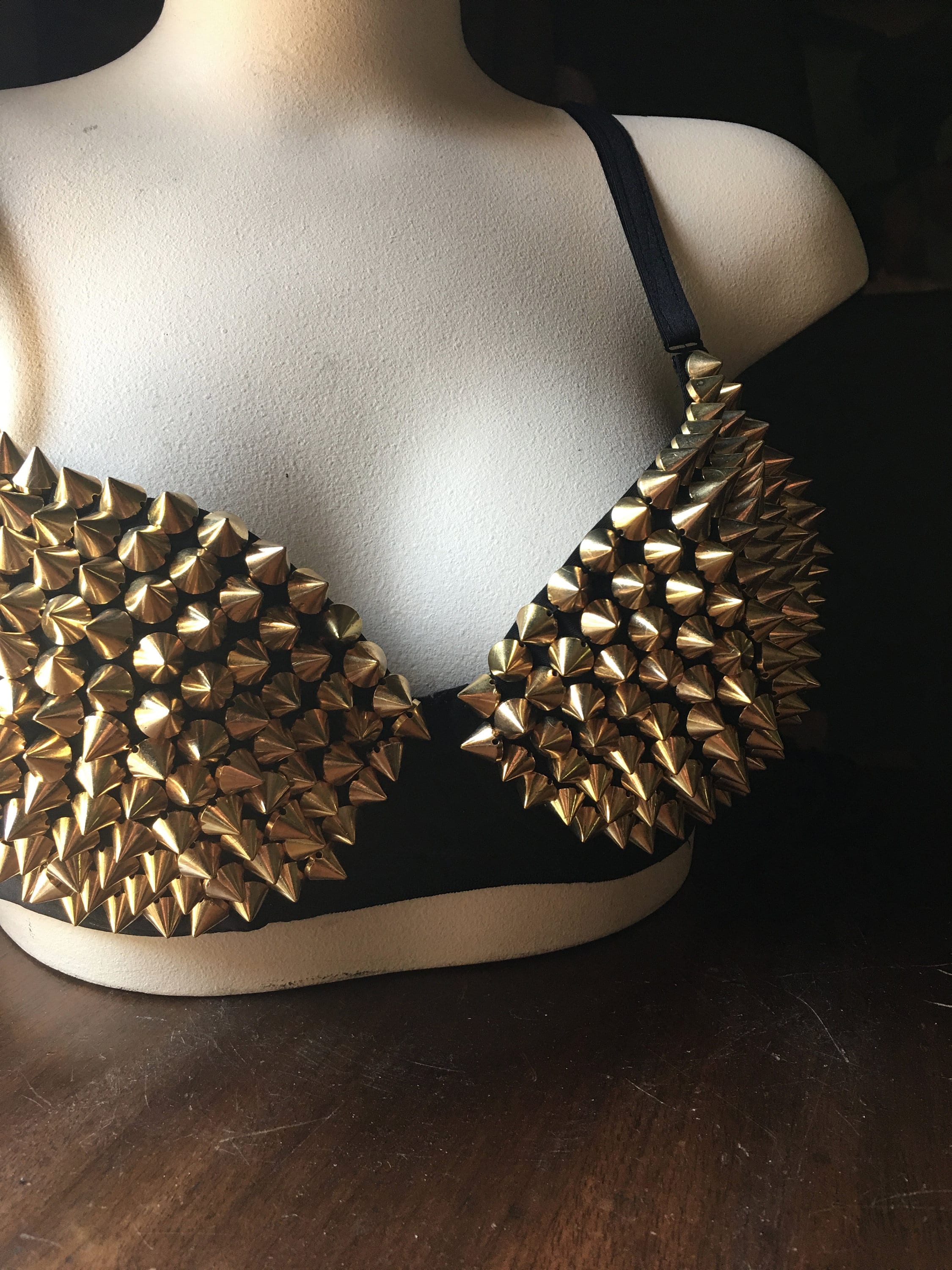 Black GOLD Bra STUDDED Bra 36 for Burning Man, Cosplay, Dresses