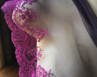 REMNANT - 63" total Plum Purple Embroidered Lace Wide for Lingerie, Garments CL
