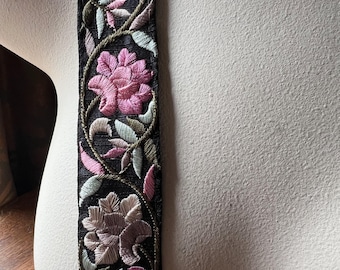 PINK & Black Floral Embroidered Sari  Trim TR 437