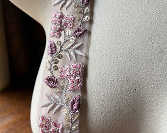 ビーズ刺繍サリートリム：紫と緑の衣装デザイン、工芸品 TR 472 - Etsy