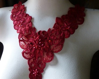 RED Beaded Lace Applique  for Lyrical Dance, Garments, Costume Design CA 44