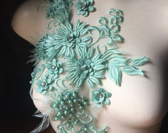 SECONDS - Mint Green 3D #1 Applique Beaded for Lyrical Dance, Ballet, Couture Gowns F29-1