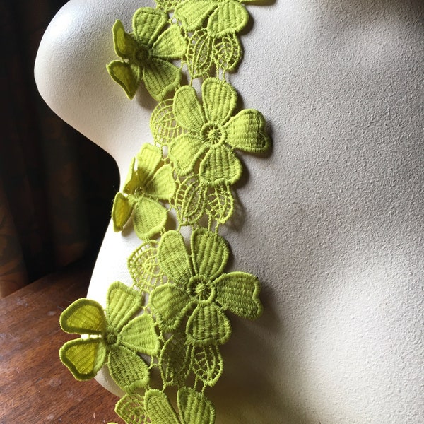 SECONDS Chartreuse Lime Daisy Flowers Applique Lace for Garments, Accessories, Costumes CL 2008