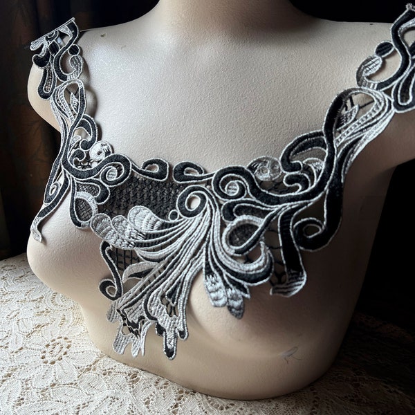 Black & Grey Lace Applique for Garments BLA 526