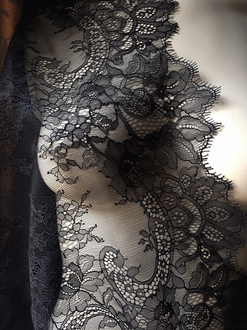 BLACK Eyelash Lace FABRIC Chantilly Lace for Masks Bridal - Etsy