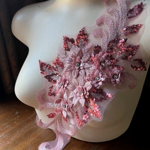 ROSE PINK 3D Applique with RHiNESTONES for Lyrical Dance, Ballet, Couture Gowns F76