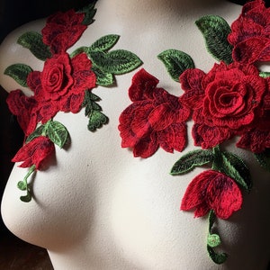 2 Red 3D Rose Lace Appliques CA 975