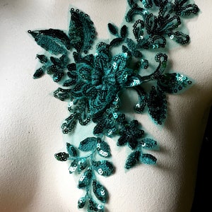 Grüne 3D-Applikation Pailletten für Lyrical Dance, Ballett, Couture Kleider F75