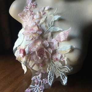 SECONDS - Pink, Green & Yellow 3D Applique #1 , Beaded and Embroidered for Lyrical Dance, Ballet, Couture Gowns F24-1 b