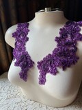 Plum Purple Beaded Lace Applique Pair: Glass Bead Garment Embellishment PR 612