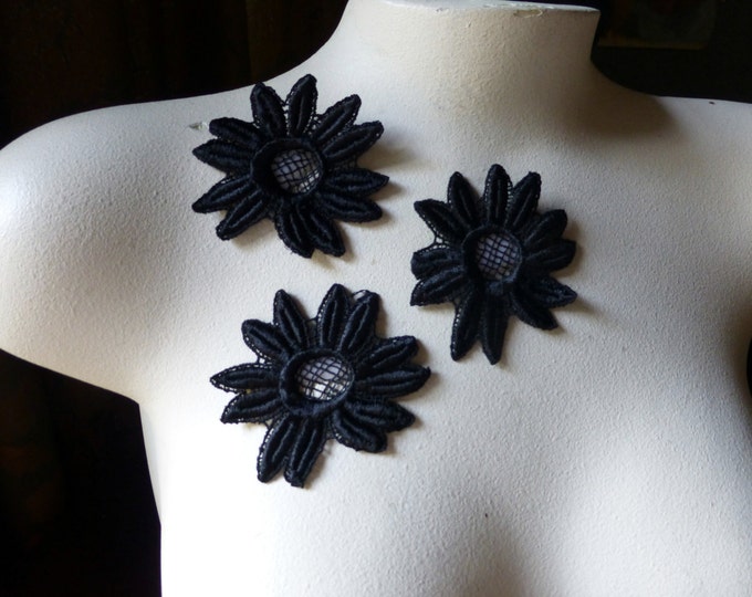 3 Lace Applique Flowers in Black Venise Lace for Jewelry Etsy