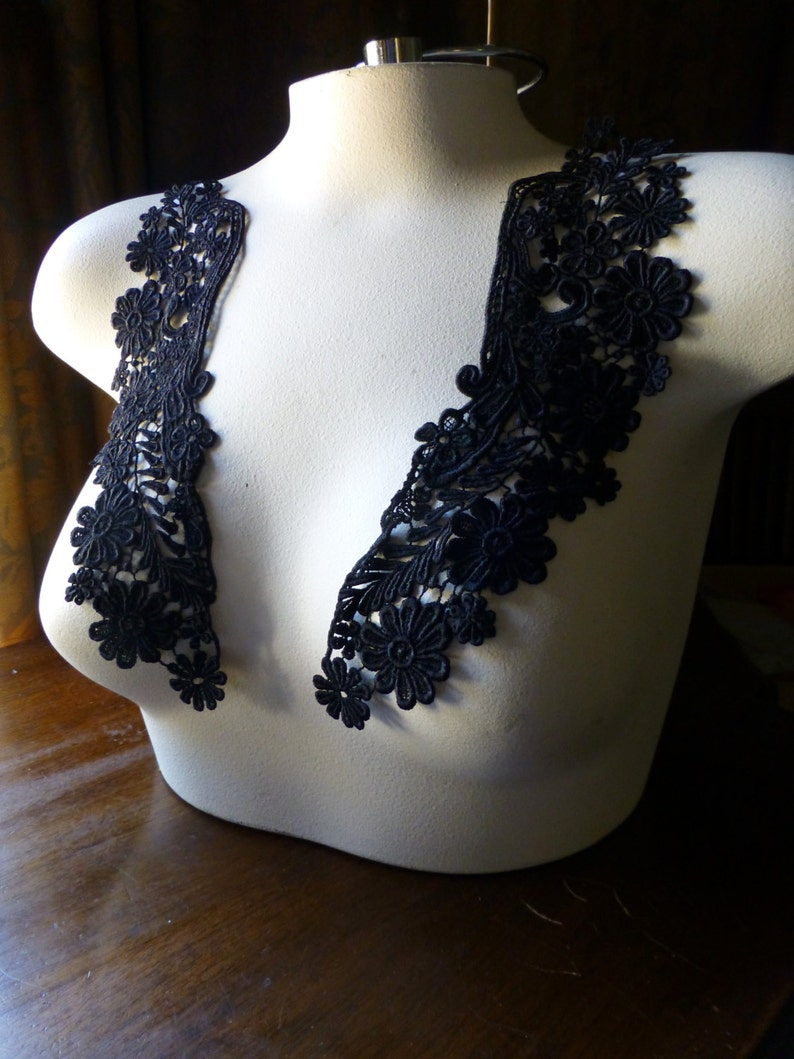 BLACK Lace Applique C0LLAR Pair RBG in Black Venise Lace for Etsy