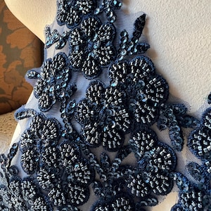 Navy Blue Beaded Lace Edie