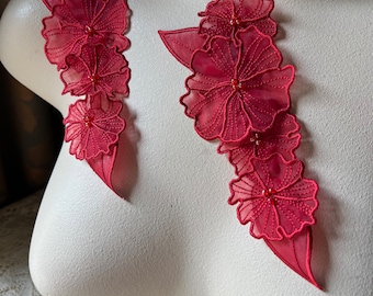 2 appliques 3D fleur rouge fer sur pour danse lyrique, costumes, bandeaux, vêtements IRON 31