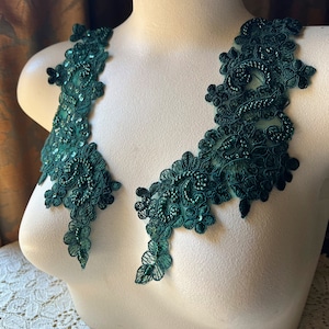 NEUE Dk. Grünes Applikations-Paar Perlen-Spitzen-Applikation für Lyrical Dance, Brautschmuck, Stirnbänder, Kostüm-Design PR 612 fgNEW